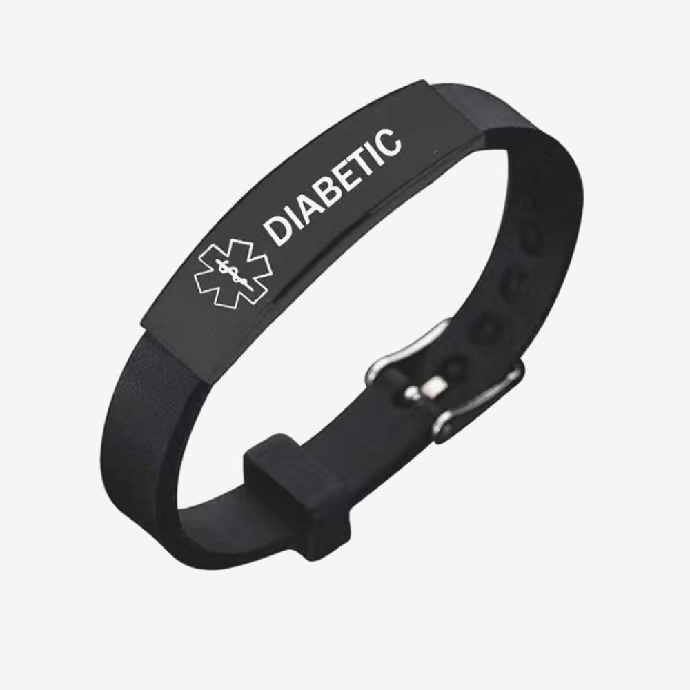 Silicone Diabetes alert wristband,  adjustable 8" watch style strap